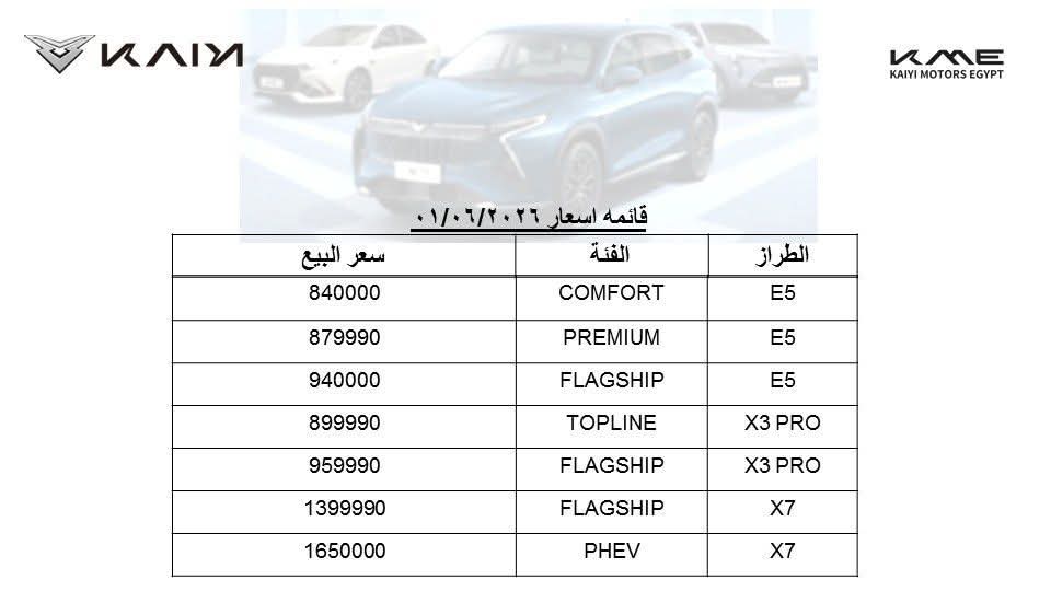 أسعار سيارات كايي - كايي موتورز إيجيبت